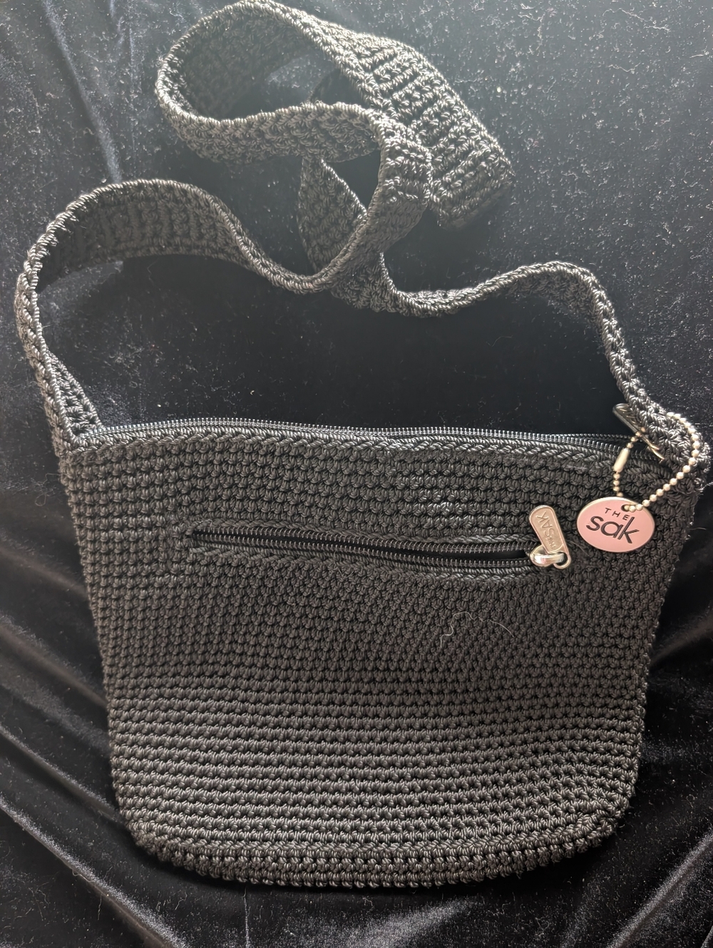 The Sak Black Crochet Crossbody with Front Zip Pocket